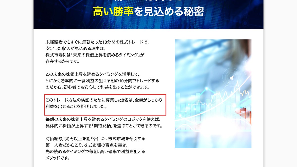 広告ページにある検証のために募集した8名という記載